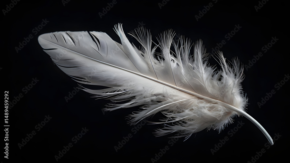 Obraz premium Elegant white feather against a dark black background depicting texture and delicate details