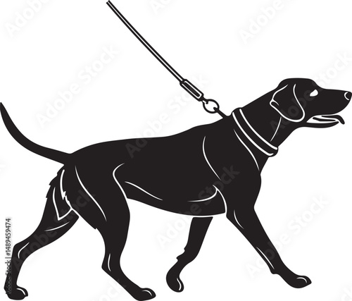 Dog Walking with Leash Silhouette in Side View