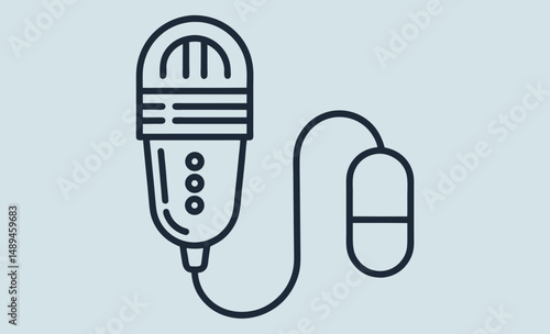 Lavalier Microphone silhouette, Microphone silhouette icon, Mic with wire, Audio device vector, Vocal mic graphic