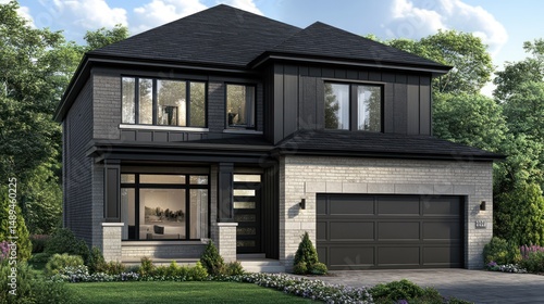 Wallpaper Mural Modern two story house exterior architectural rendering Torontodigital.ca
