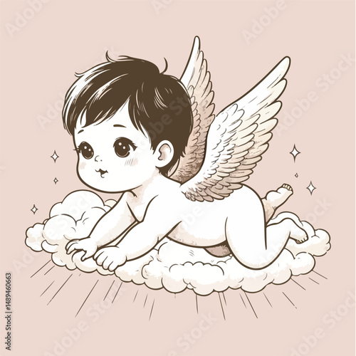Winged babies fly freely with happiness