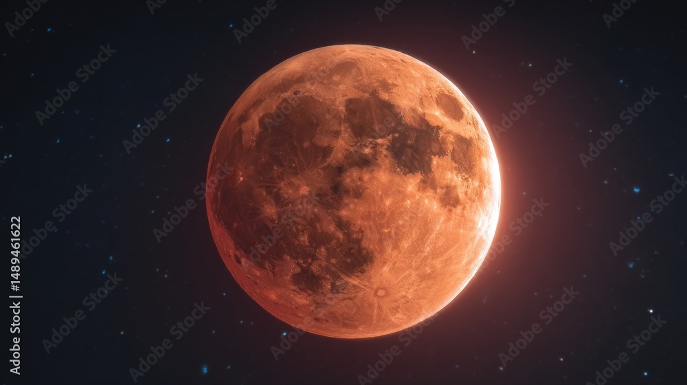Obraz premium Stunning Close-up of a Blood Moon Against Dark Starry Sky for Astronomy Enthusiasts and Nature Lovers
