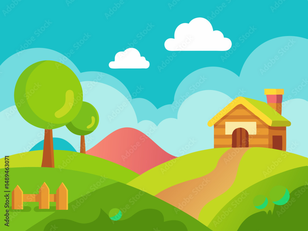 Fototapeta premium Vibrant fantasy landscape carton digital art illustration background wallpaper