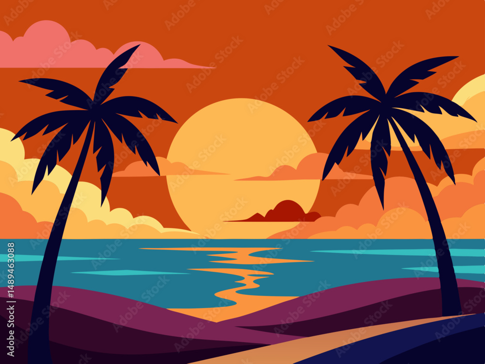 Vibrant fantasy landscape carton digital art illustration background wallpaper Vibrant fantasy landscape carton digital art illustration background wallpaper