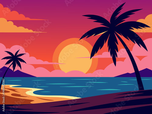 Vibrant fantasy landscape carton digital art illustration background wallpaper