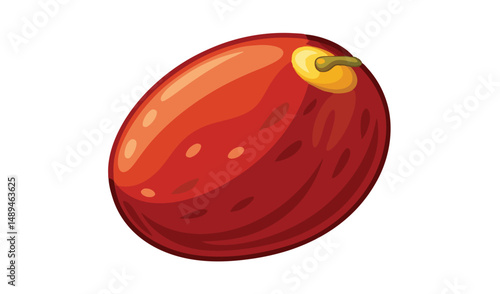 Glossy Cartoon Jujube Fruit Illustration with BrownishRed Skin and Yellow Stem Detail on White