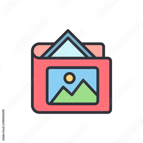 Colorful Folder Containing Pictures And Documents On Transparent Display