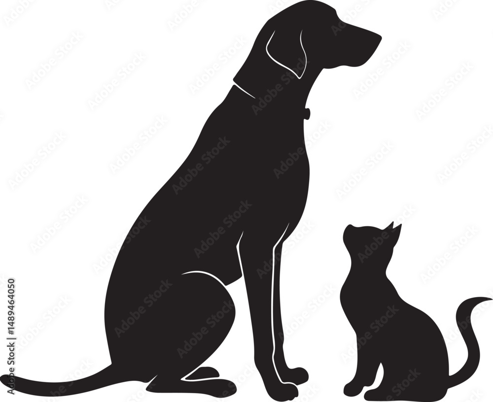 Silhouette of Dog and Cat Sitting Side by Side Silhouette of Dog and Cat Sitting Side by Side