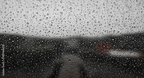 High-Quality Photoreal Full Frame Shot of Wet Window with Rain Drops