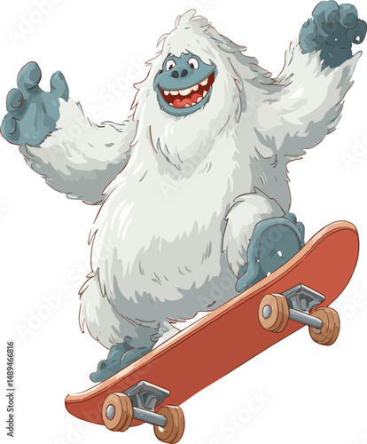 Yeti is snowboarding character mascot design