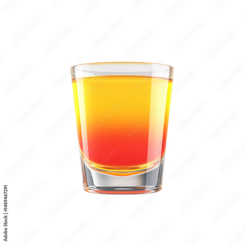 Tequila Sunrise Cocktail in Shot Glass - Vibrant Two-Layered Alcoholic Drink Tequila Sunrise Cocktail in Shot Glass - Vibrant Two-Layered Alcoholic Drink