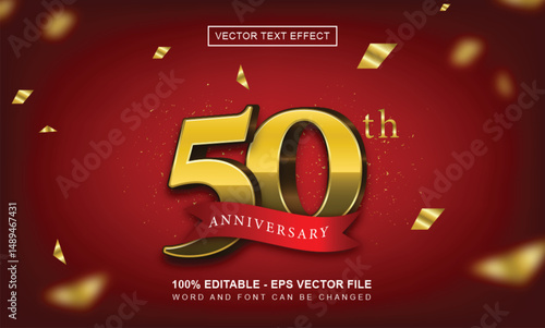 50th anniversary luxury gold color 3d text effect