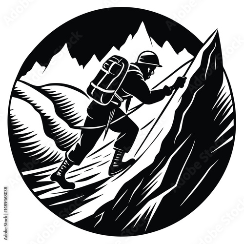 Climber Ascending a Dangerous Avalanche Slope
