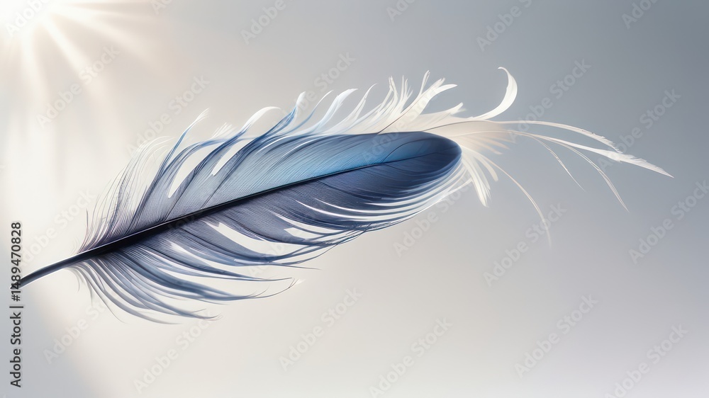 Naklejka premium Single Blue Feather Floating in Sunlight A Serene Image