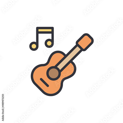 Illustration Of An Acoustic Guitar With Musical Note Symbol Isolated