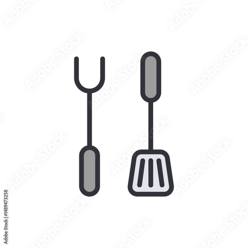 Grill Utensils Icon Illustration Fork And Spatula For Cooking Barbecue