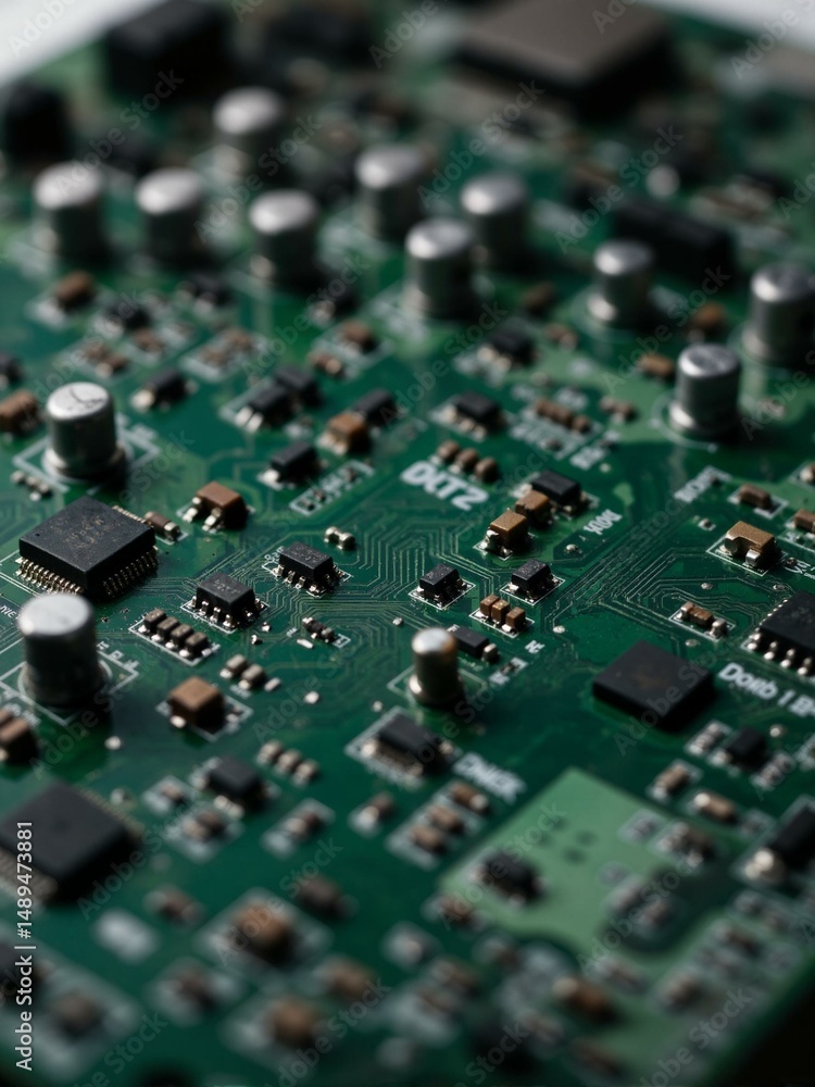 A close up of an electronic circuit board. A close up of an electronic circuit board.