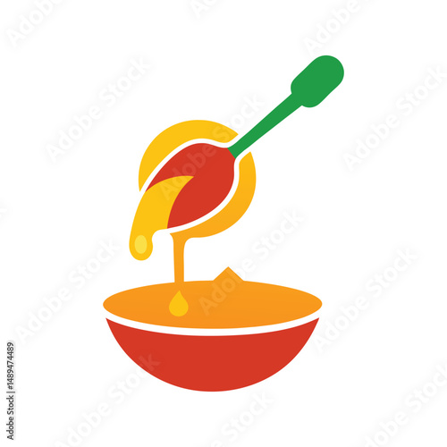 Food Brand Logo with Ladle Pouring Curry