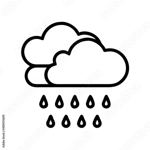 Heavy rain with clouds and raindrops in minimalist outline style  