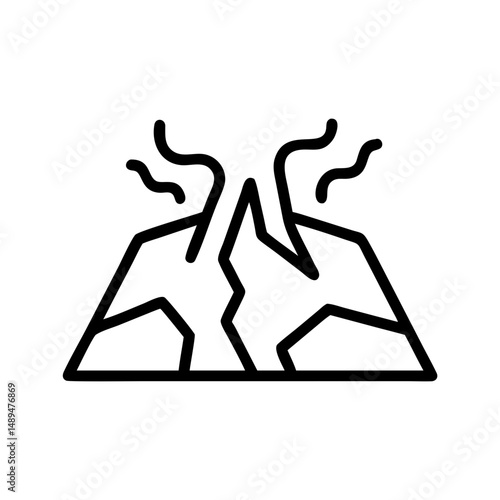 Lava field illustration with cracks and smoke emitting from volcano  