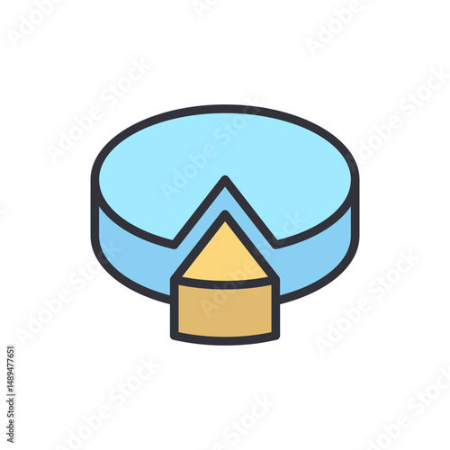 Stylized Isometric Presentation Of Pie Chart Slice Extracted Piece