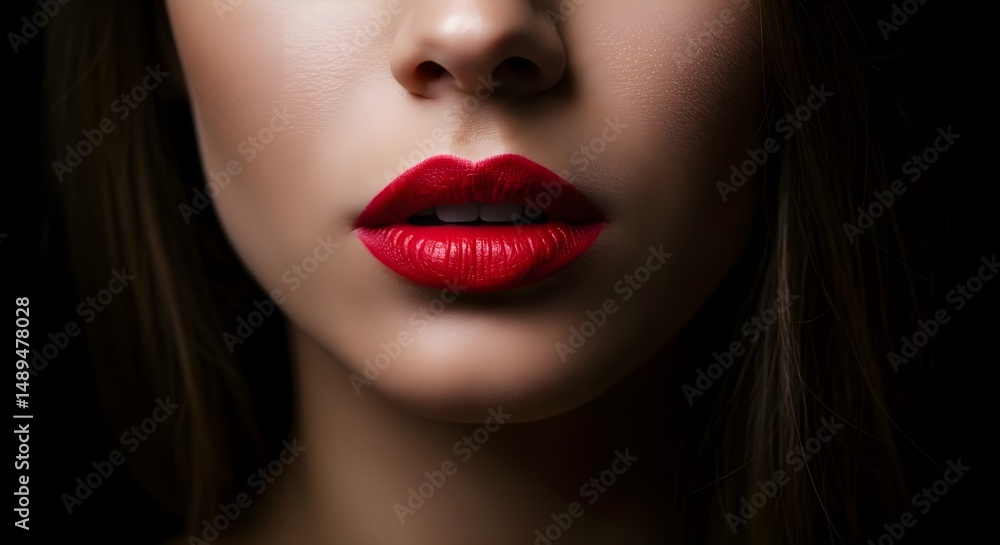 Close-Up Portrait of a Woman with Stunning Red Lips in Photorealistic Detail Close-Up Portrait of a Woman with Stunning Red Lips in Photorealistic Detail