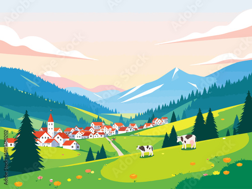 German travel poster, featuring the allgau region, soft pastels colors, classic look 