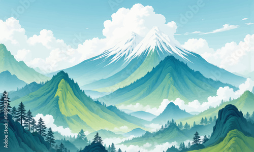 Serene Mountain Peaks in Cloudy Meadows with Lush Forests