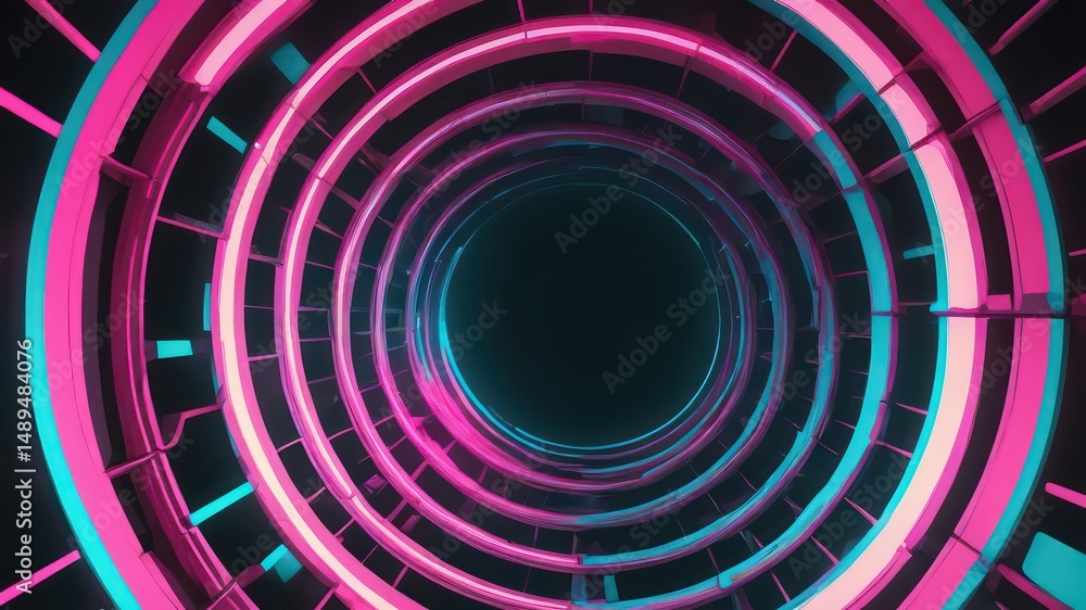 Obraz premium Abstract Pink and Teal Circular Tunnel Design