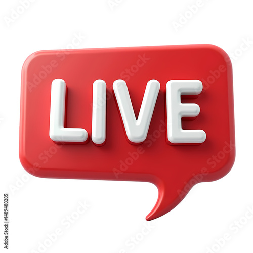 A red speech bubble with the word live in white letters  in a rendered style isolated on transparent backgruond