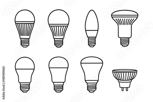Assorted LED Bulbs Outlines on White Minimalist Drawing