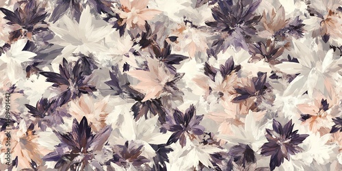 Abstract Floral Painting Neutral Tones Purple Pink White Flowers Artistic Canvas Wall Art Print Design Texture Background