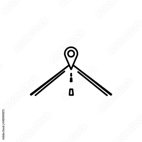 Road location marker designates route destination in map view simple