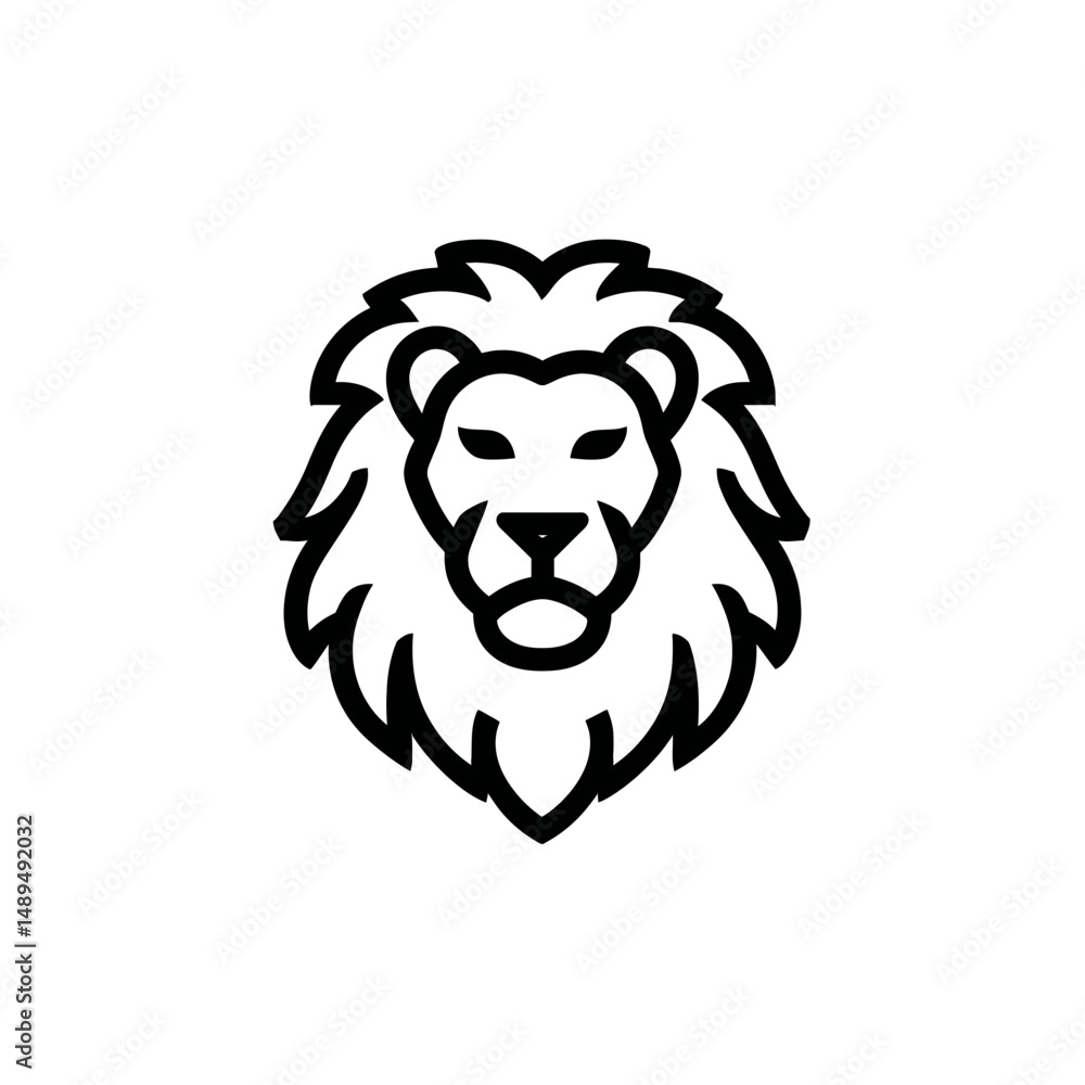 Lion bold icon displays front face on blank backdrop drawing Lion bold icon displays front face on blank backdrop drawing