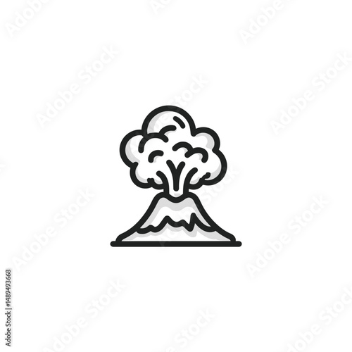 Volcano emits smoke eruption graphic design on white background