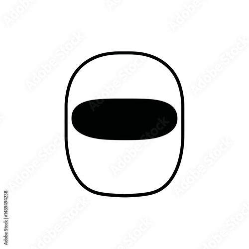 Rounded helmet obscures view in simplistic white scene detail