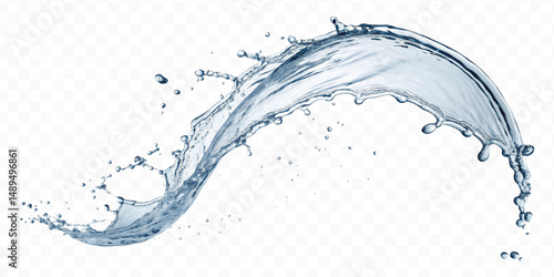 smooth liquid water splash in curve style isolated on transparent background