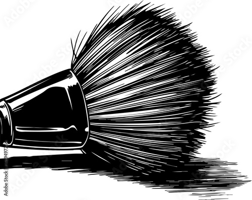 Artful shaving brush display studio setting black and white illustration minimalist environment close-up view grooming concept