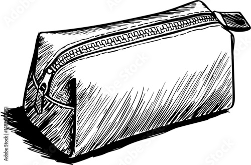 Creative sketch of a pencil case design artistic studio illustration black and white close-up concept for stationery lovers