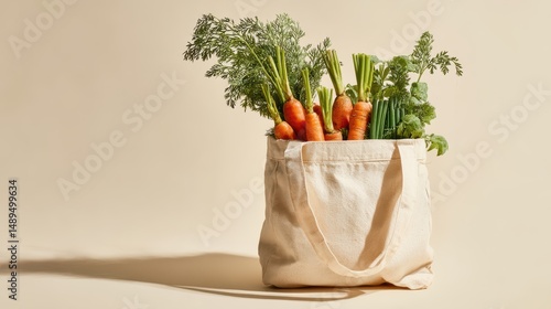 Fresh Organic Vegetables in Natural Fabric Tote with Neutral Background for Food Photography