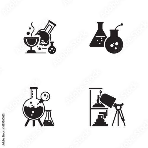 Laboratory science education tools pack including chemistry elements experiments and research process illustrations

