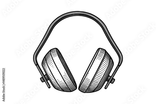 Drawn illustration of hearing protection headset on white