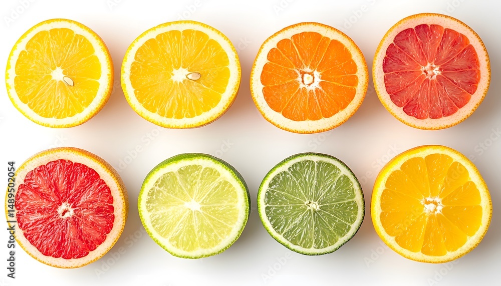 Obraz premium Colorful Citrus Slices Featuring Orange, Lime, Lemon, and Grapefruit