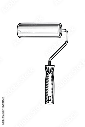 Monochrome Illustration of a Paint Roller for Wall Decorating