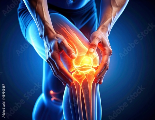 Painful Knee Injury - Person Holding Knee in Discomfort, Medical Concept