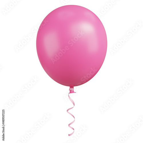 Pink balloon with curly tail in transparent background png