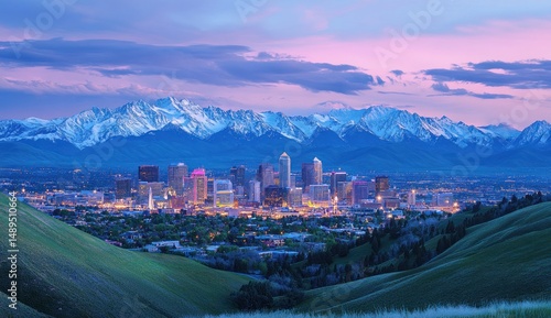 Salt Lake City Skyline at Dusk with Majestic Mountain Range