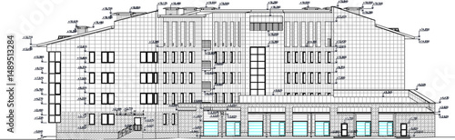 vector illustration sketch image silhouette architectural design view section of building hotel apartment building multi-storey