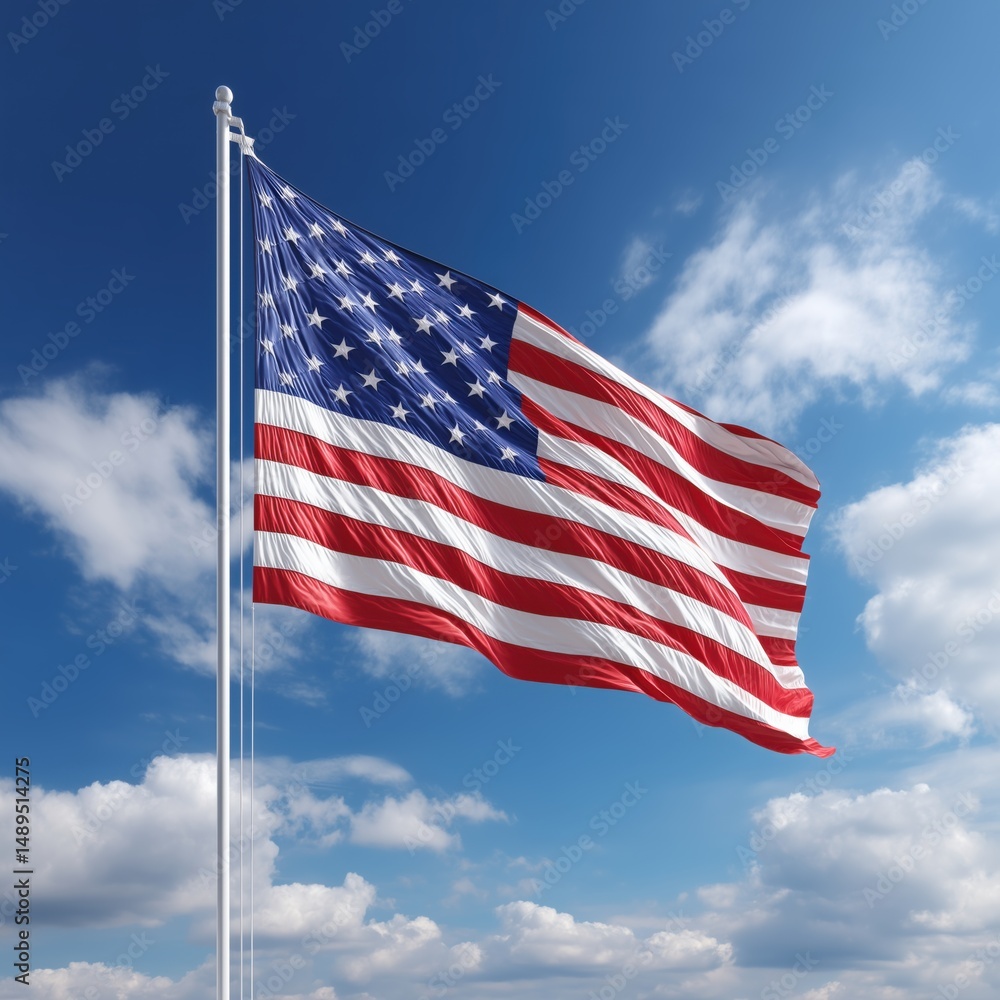 American Flag Waving in a Clear Blue Sky A Patriotic Image American Flag Waving in a Clear Blue Sky A Patriotic Image