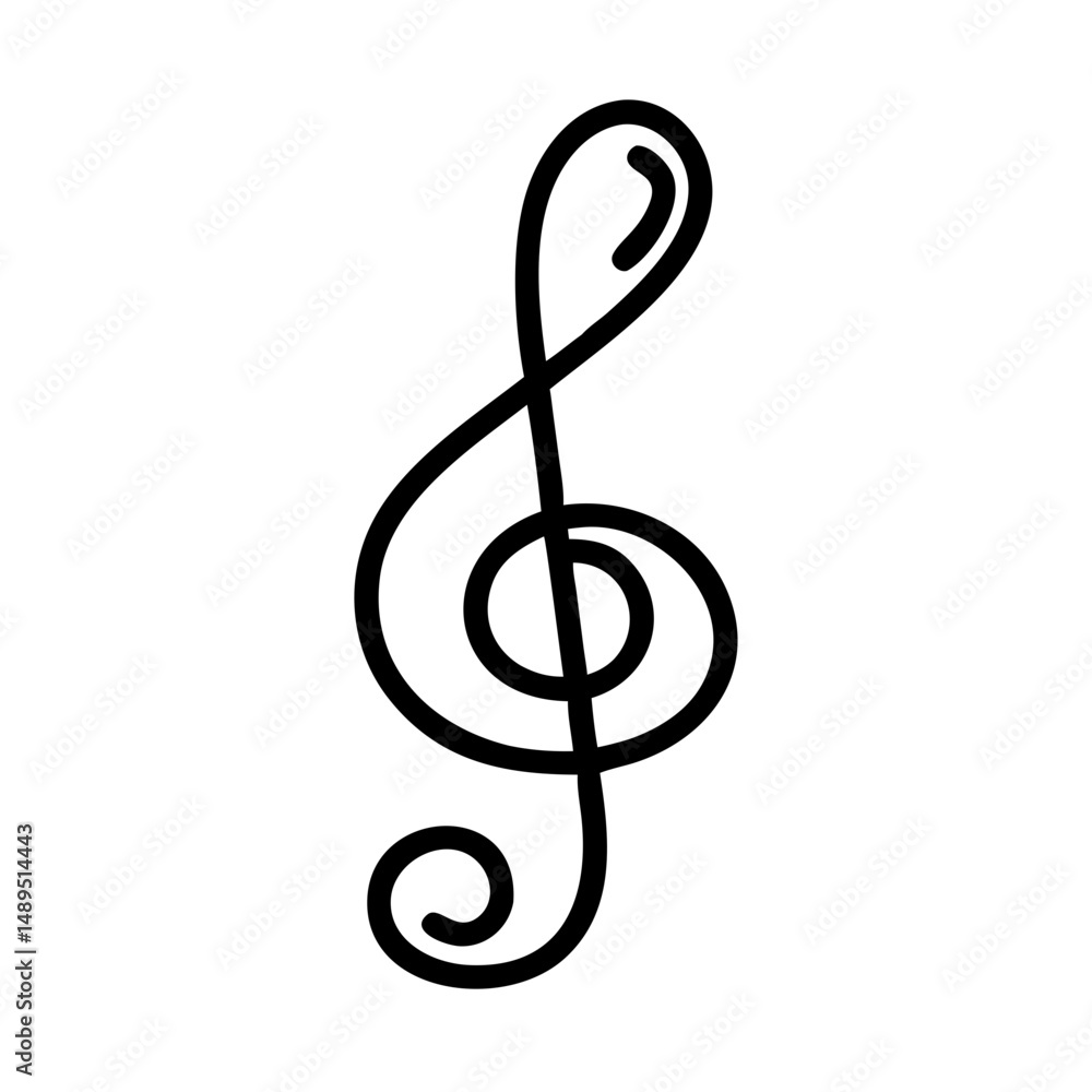 Fototapeta premium Treble clef symbol in minimalist line art style on a white background 